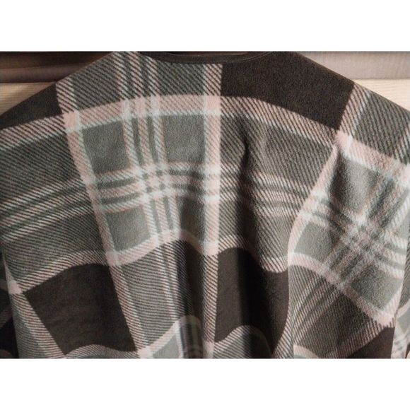 Woolrich Blanket Wrap One Size Brown Plaid Reversible Fleece Cape Shawl Poncho - Picture 8 of 8